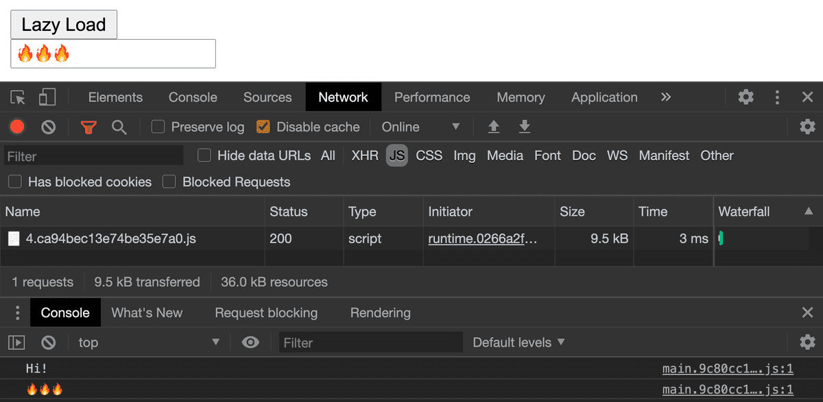 Network output with `ng serve --prod`